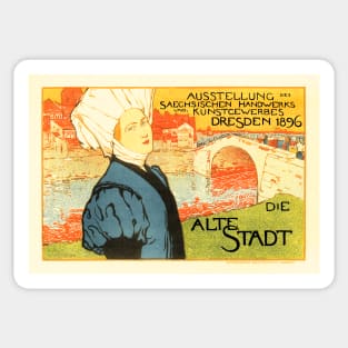 Otto Fischer 'Die Alte Stadt' dated Dresden 1896 Vintage German Art Nouveau Sticker